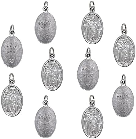 10 חבילה של מדליות קדוש פרגרין | 1 תליונים בגוון מכסף מתכת | קדוש פטרון של חולי סרטן | מתנה קתולית